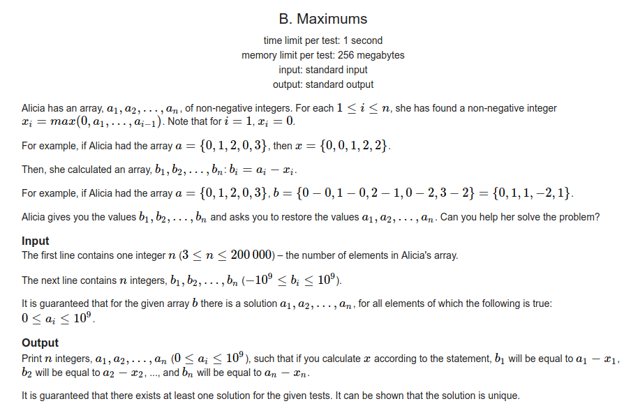 [Codeforces 1326B] Maximums-1